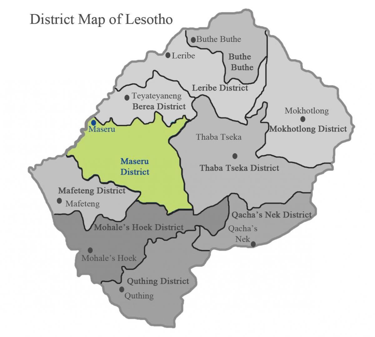 harta Lesotho arată raioane