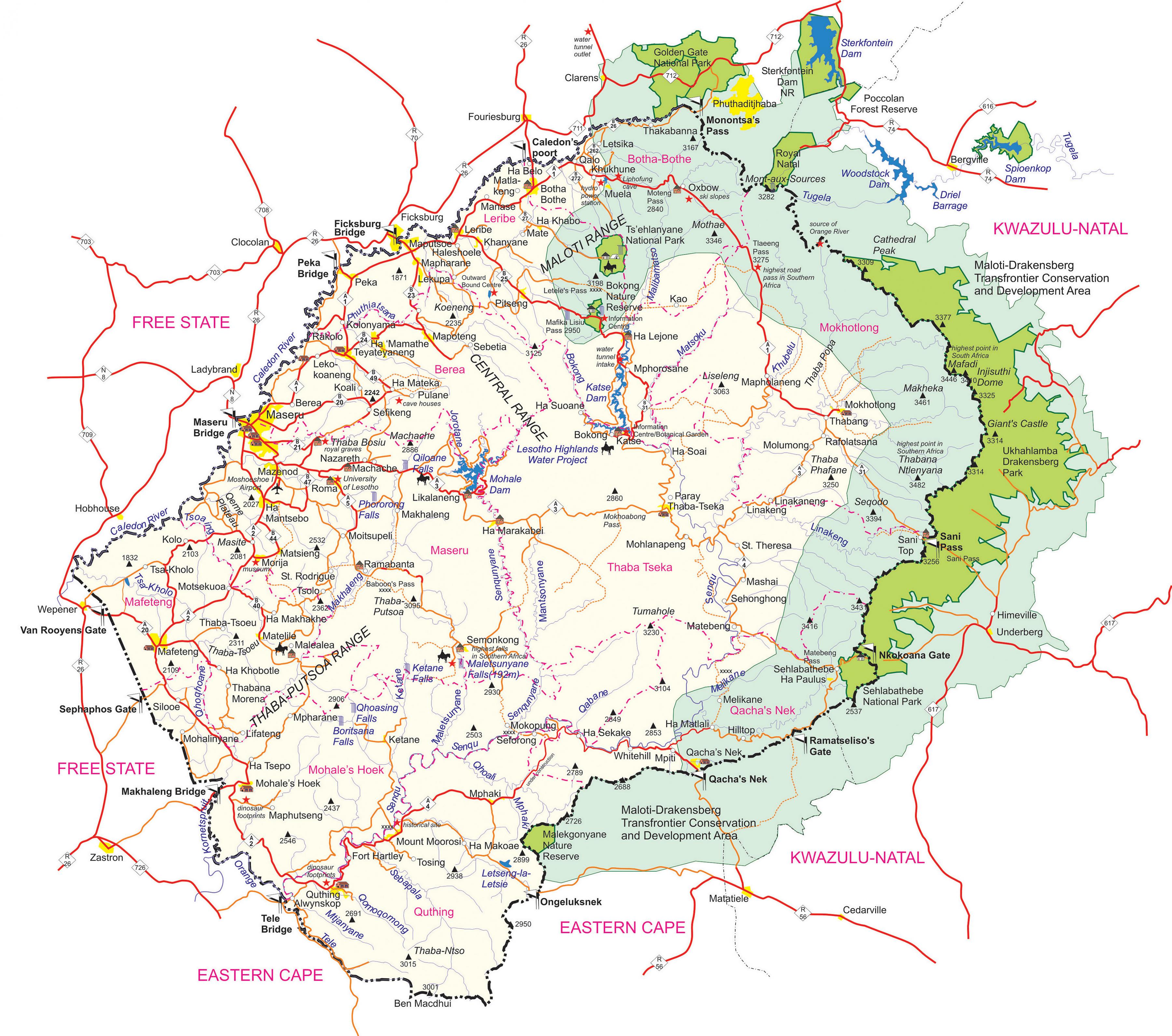 harta africa detaliata Harta detaliată a Lesotho   Harta detaliată hartă de Lesotho 